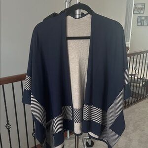 CAbi Blue and Tan Striped REVERSIBLE Poncho